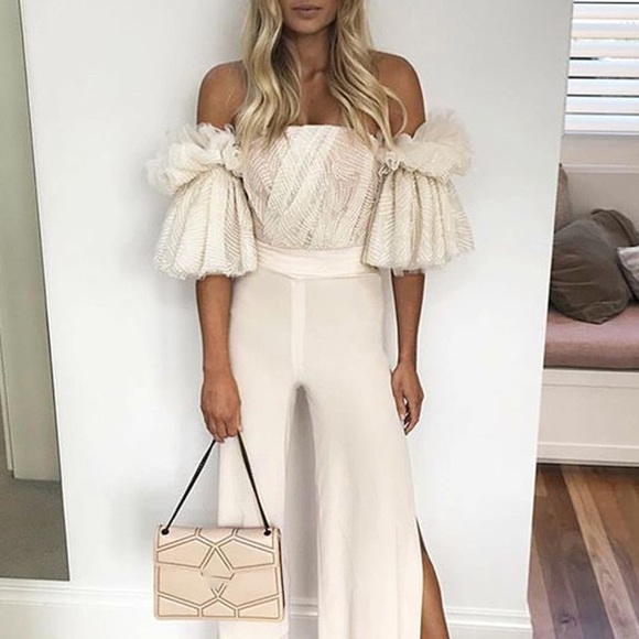 Apricot Off Shoulder Embroidered Corset Crop Top Dramatic Puff Sleeve Coquette - Picture 4 of 14